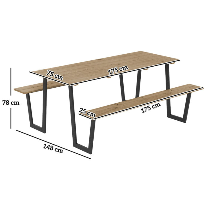 Table de pique-nique robuste 6 personnes - table forestière pic nic - table-bancs bois acier