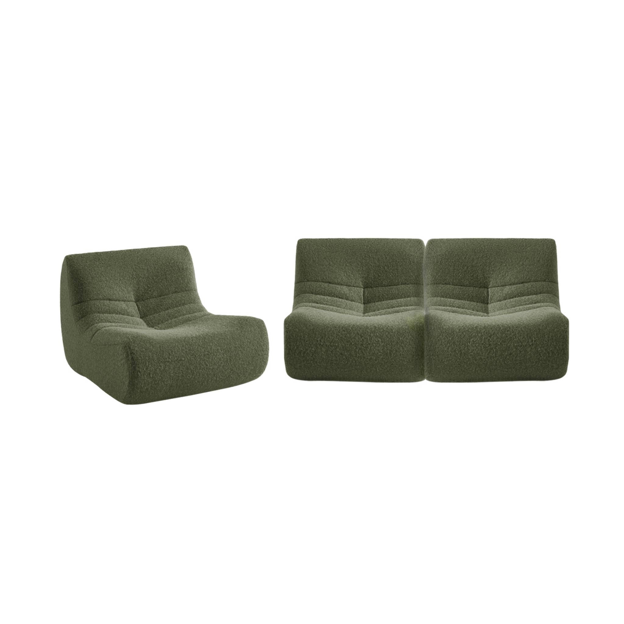Chauffeuse tissu effet alpaca 3 places. kaki. style contemporain. L 91 x P 105 x H 72cm