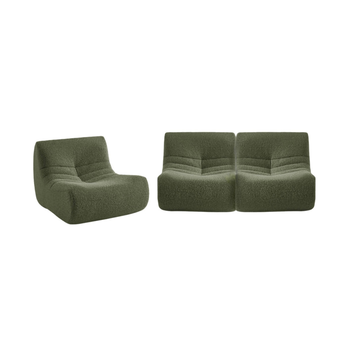 Chauffeuse tissu effet alpaca 3 places. kaki. style contemporain. L 91 x P 105 x H 72cm