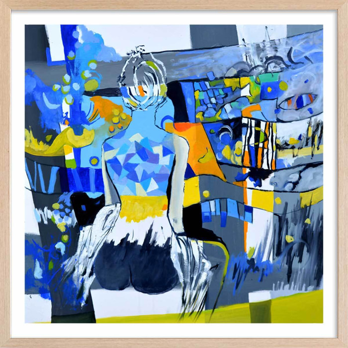 Affiche collage nu cubique Affiche + cadre en bois - Chêne