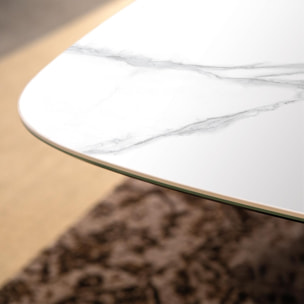 TAVOLO FISSO PRISMA - GRIGIO CARBONE, BOTTE BORDO INCLINATO, PIANO GRES PORCEL. STATUARIO ALTISSIMO