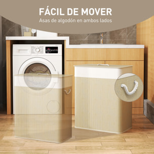 Cesto de Ropa Sucia con Tapa 100L Cesta Colada de Bambú con 2 Compartimentos Bolsa Interior Extraíble para Lavandería Dormitorio 52x32x63 cm Natural