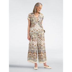 Elena Mirò - Blusa in viscosa stampata con scollo a V - Beige