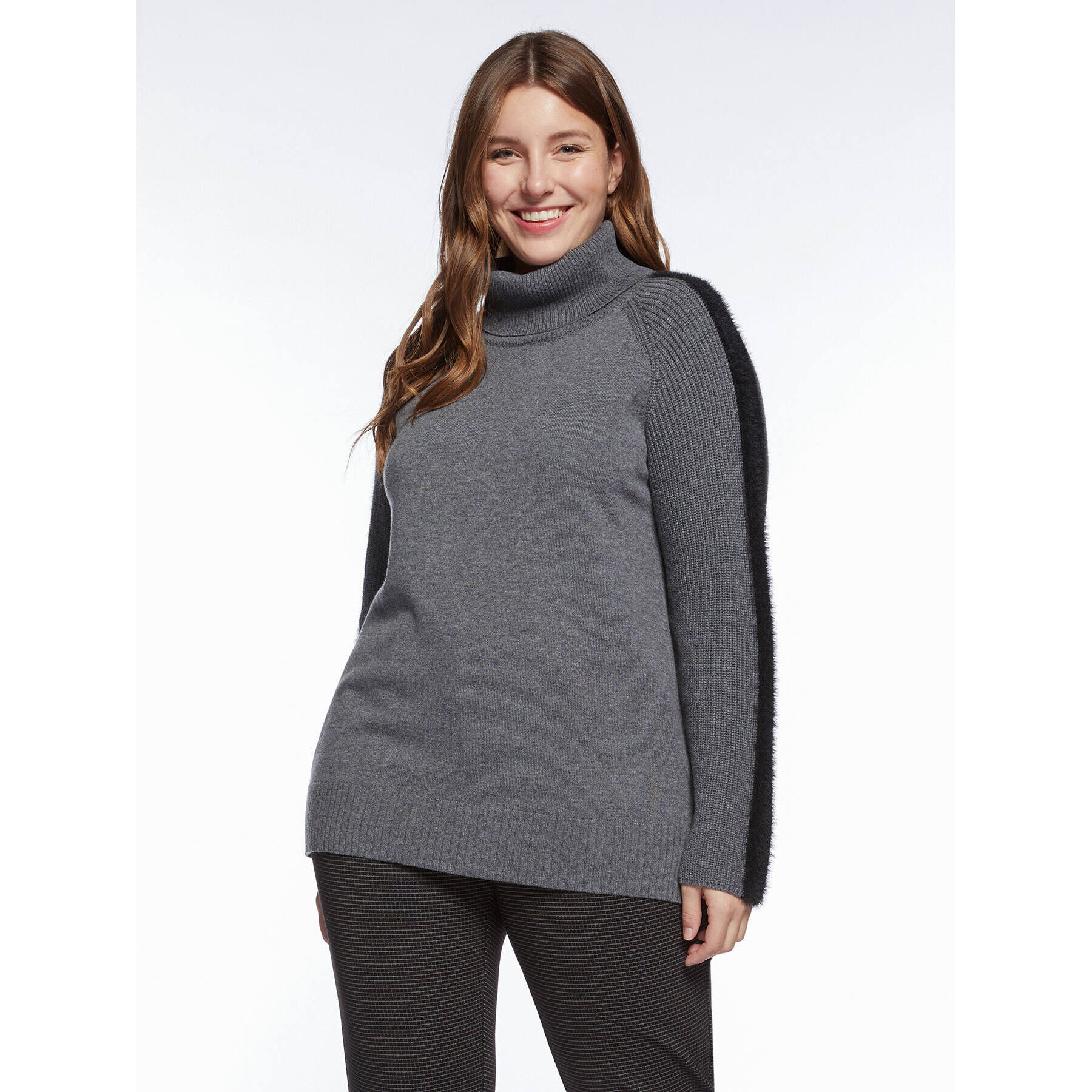 Fiorella Rubino - Jersey de cuello ancho con bordes negros - Gris