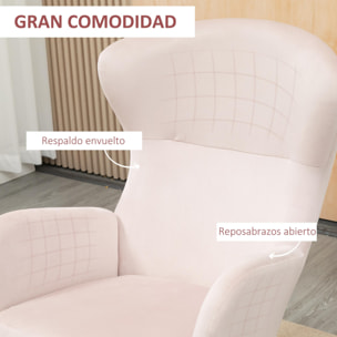 HOMCOM Silla Mecedora Tapizada en Terciopelo Sillón Balancín Relax con Asiento Acolchado Reposabrazos y Pies de Madera de Haya para Salón Dormitorio 65x87x102 cm Rosa