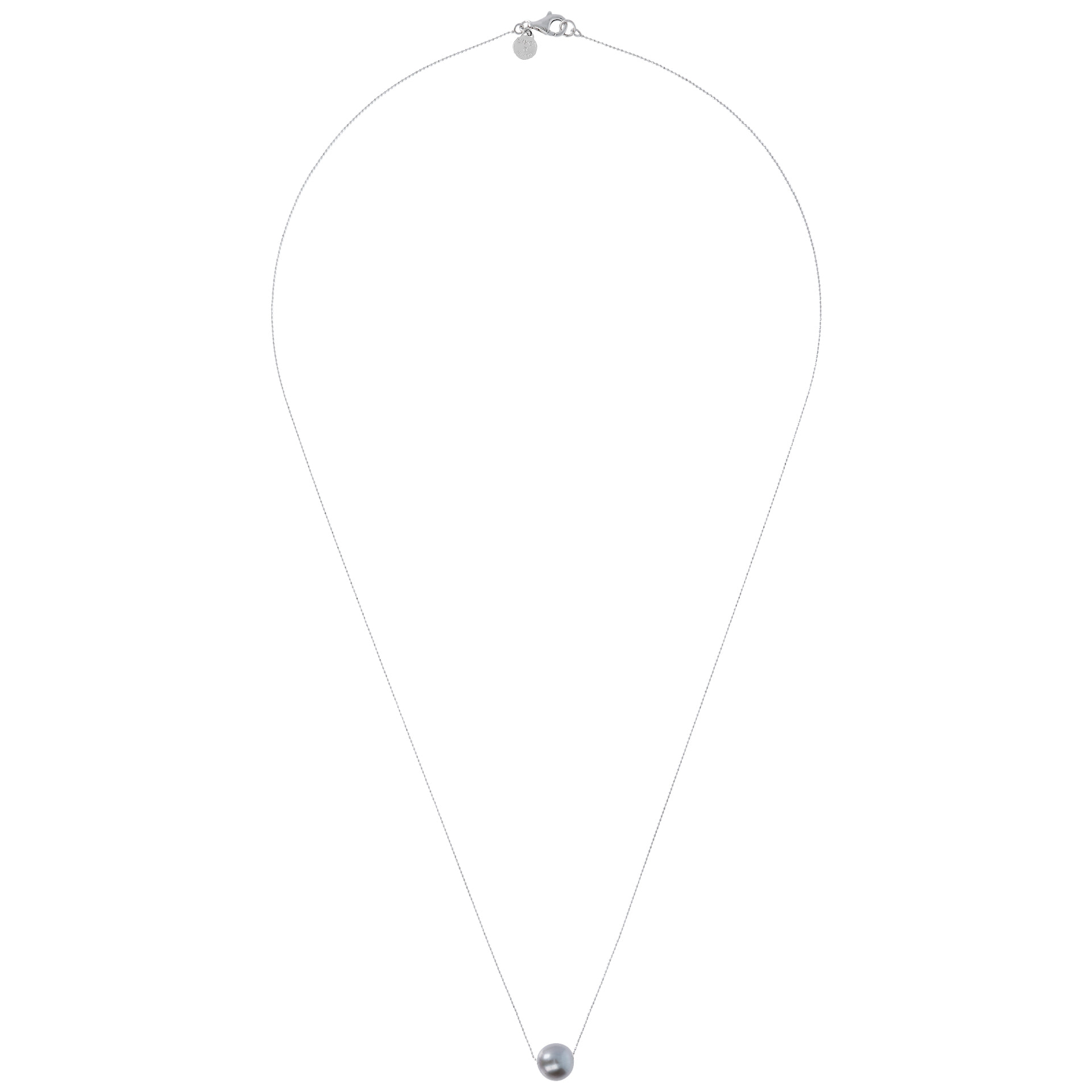 PERLAVIVA - Collana Catena a Palline in Argento 925 placcato Platino con Perla Ming d'Acqua Dolce Grigia Ø 11 mm
