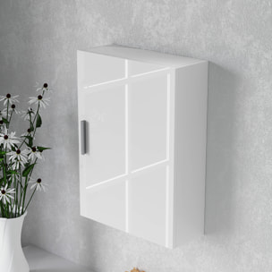 Armario de Baño Pared, Mueble de Baño Colgar con Estantes Ajustables de Vidrio Templado, Ahorro de Espacio, para Entrada, 40x15x55 cm, Blanco Brillo