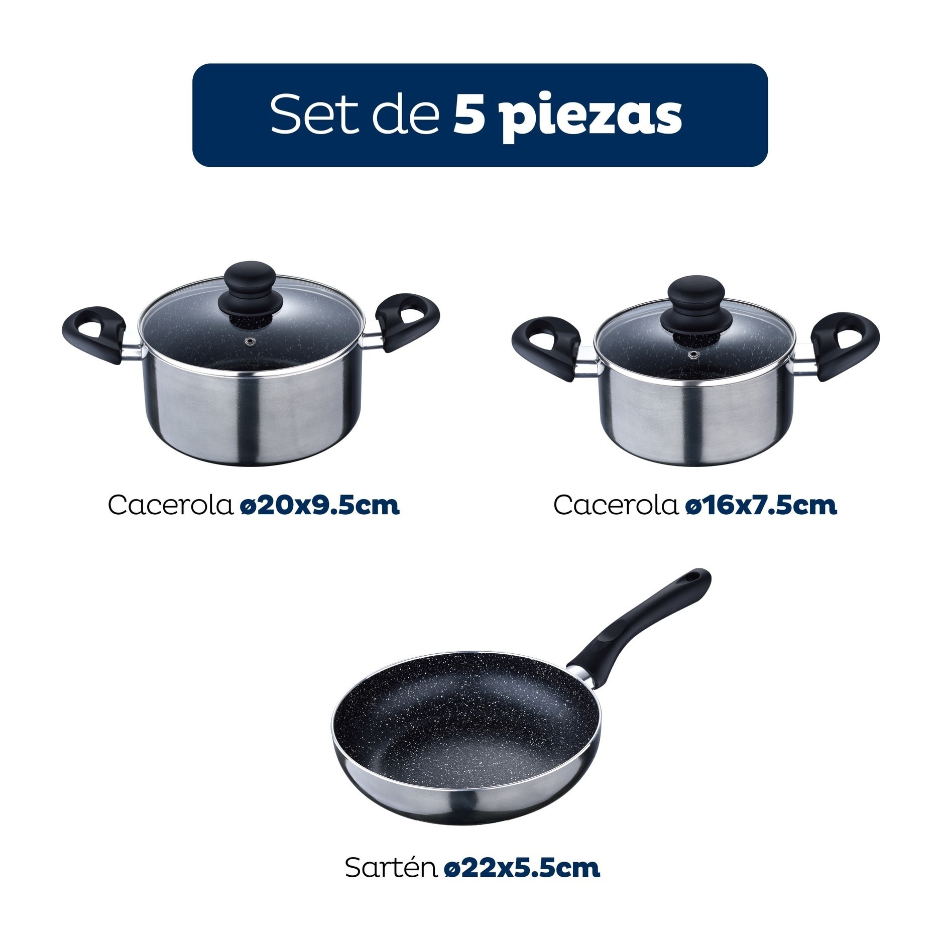 Batería de cocina 5pc aluminio prensado + juego de sartenes ø16ø20ø24 aluminio prensado san ignacio