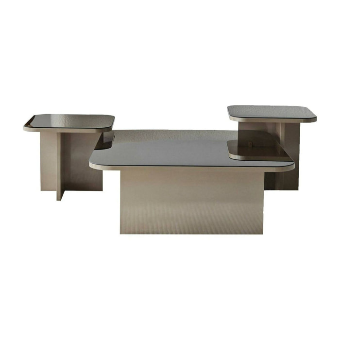Tavolino da salotto Nuummite, Tavolo basso da caffè, Portariviste per divano, Ripiano da soggiorno, 80x80h40 cm, Tortora e Fumè