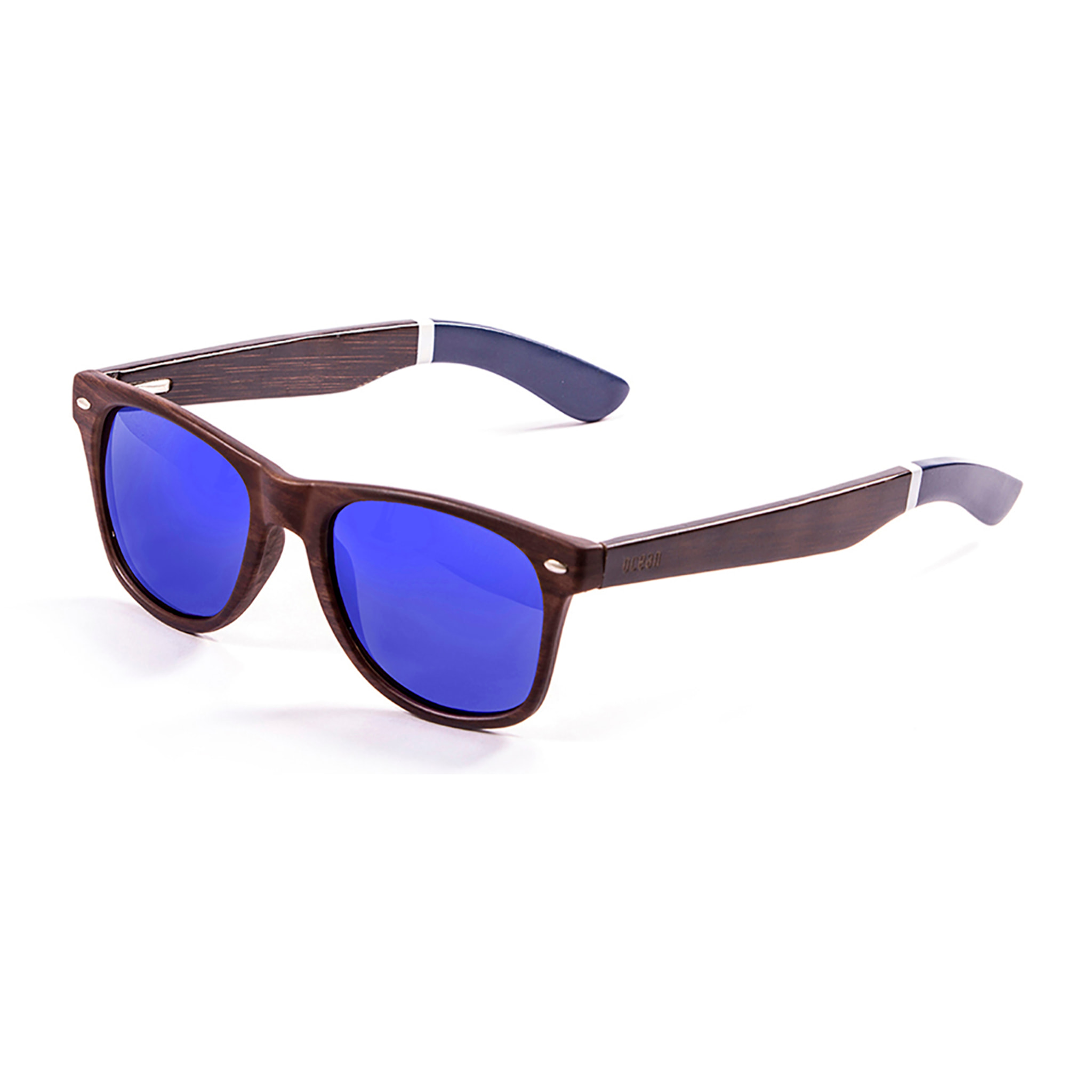 Gafas de sol OCEAN BEACH WOOD - Brazo marrón bambú con montura marrón oscuro / Revo azul con brazo blanco con lente azul oscuro