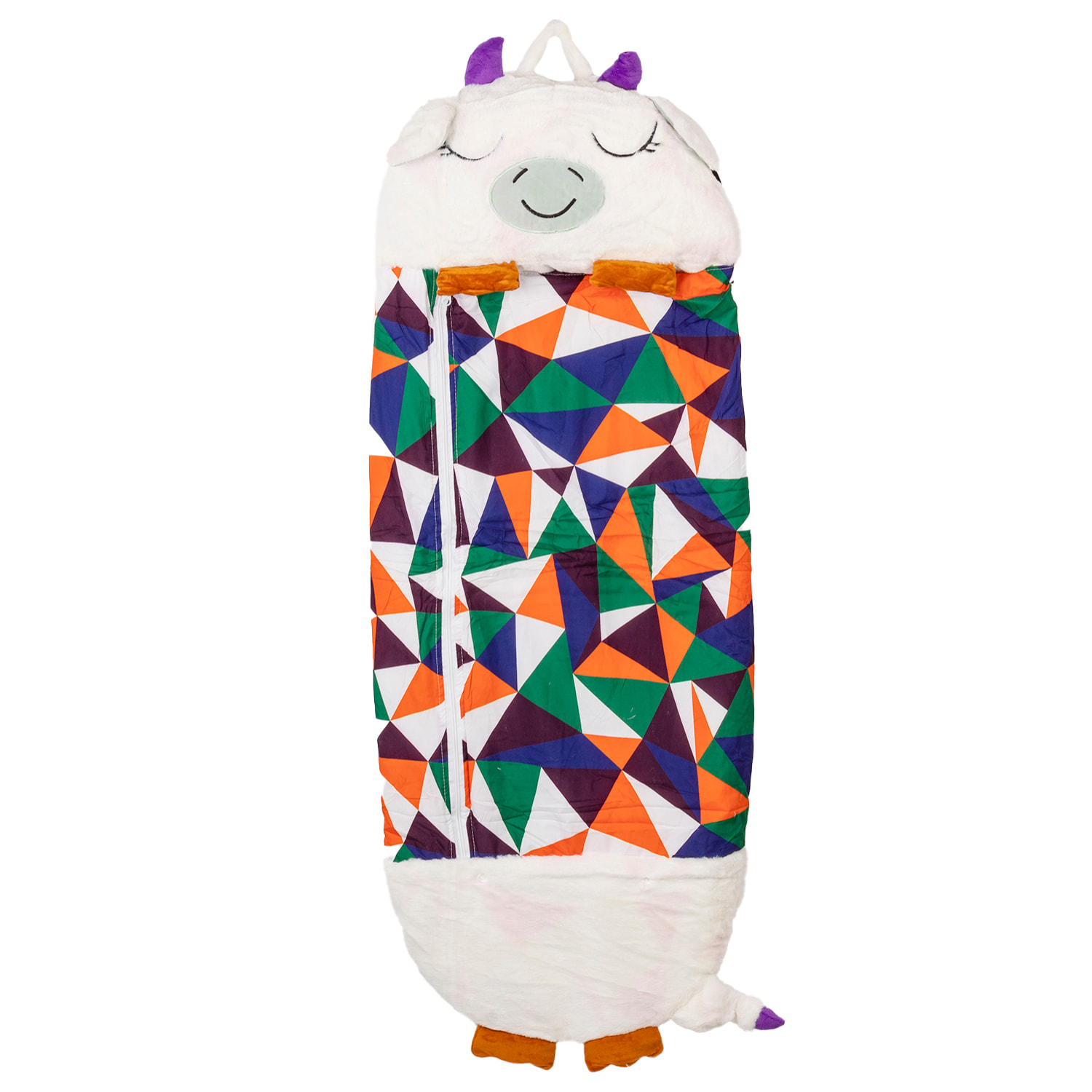 DAM Saco de dormir convertible en almohada, para niños, Vaquita. Tacto peluche. Pequeño / S: 128x45cm. 135x50x40 Cm. Color: Blanco