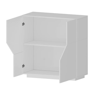 Credenza moderna a 2 ante geometriche, Made in Italy, Madia da cucina, Buffet di design da soggiorno, Cm 79x43h86, Bianco lucido