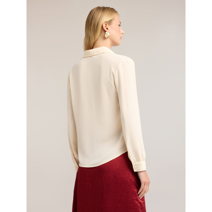 Motivi - Camicia in crêpe de chine con colletto classico - Bianco