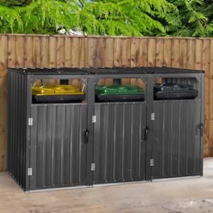 Cache poubelles triple en métal gris anthracite