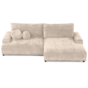 Nelly - canapé d'angle droit 4 places convertible avec coffre en velours texturé - Beige