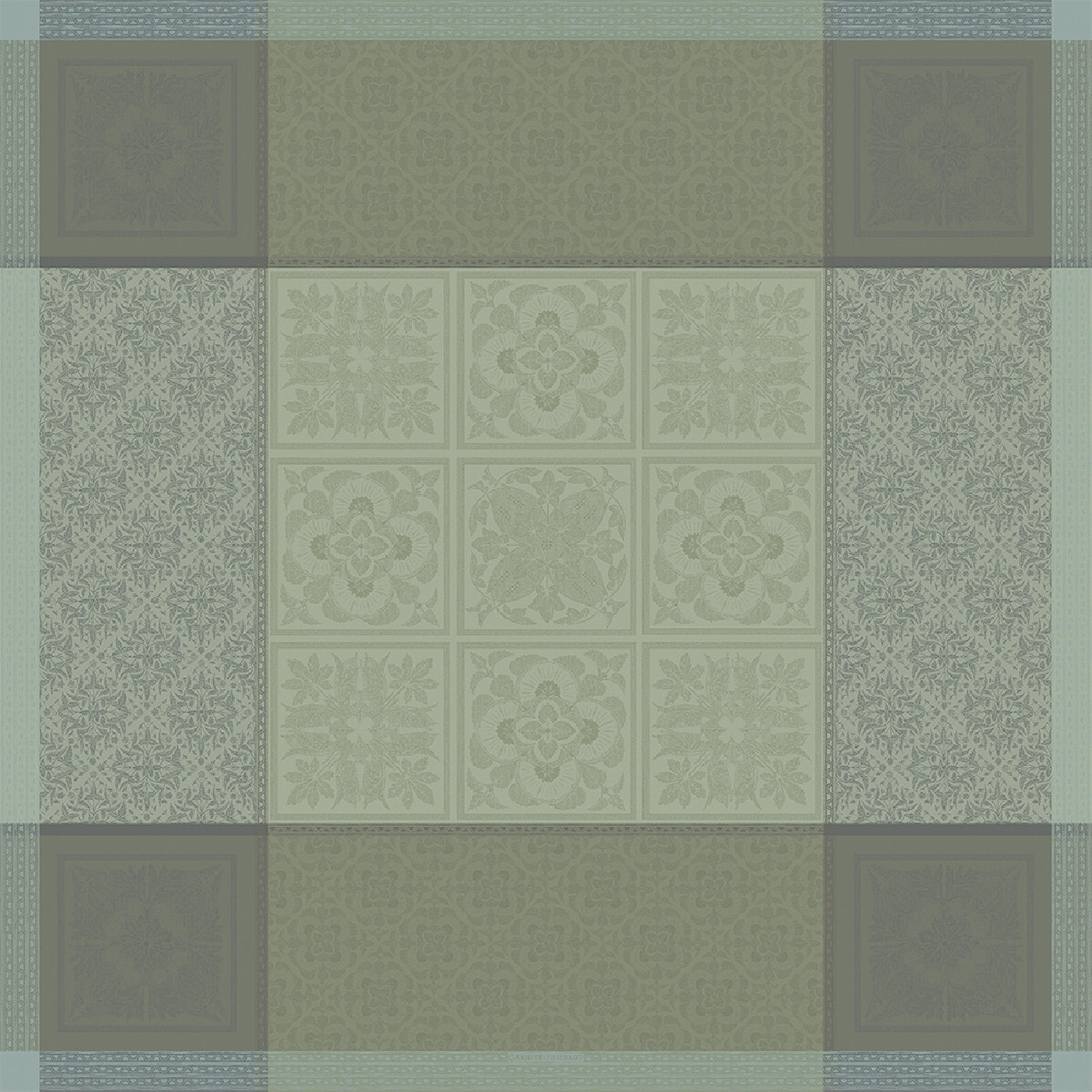 Nappe pur lin motif jacquard vert Harmonie opaline