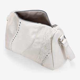 Bolso bandolera beige con cremallera y tachas