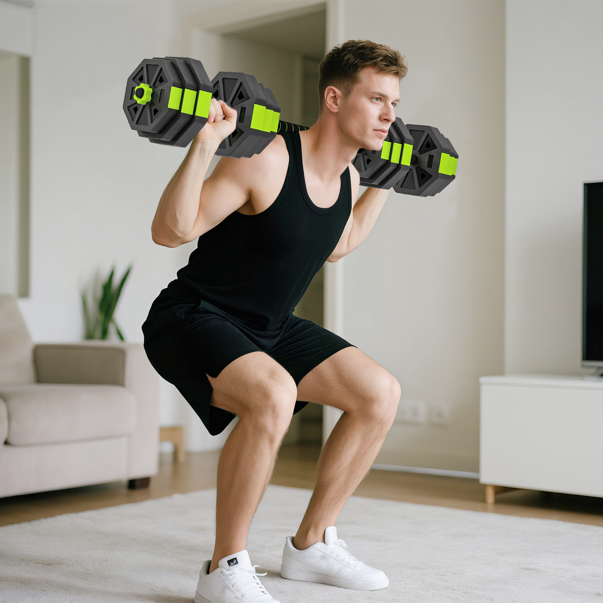 Juego de Mancuernas Ajustables, 6 en 1, 25kg, Juego de Pesas Utilizado como Kettlebell, Barra, Mancuernas o Soporte para Flexiones, Equipo para Hombres y Mujeres, Gimnasio en Casa