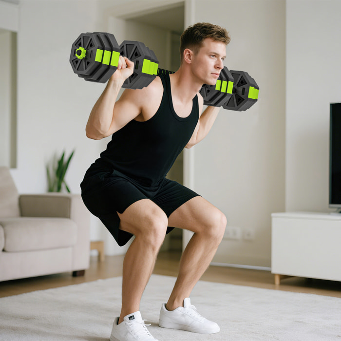 Juego de Mancuernas Ajustables, 6 en 1, 25kg, Juego de Pesas Utilizado como Kettlebell, Barra, Mancuernas o Soporte para Flexiones, Equipo para Hombres y Mujeres, Gimnasio en Casa