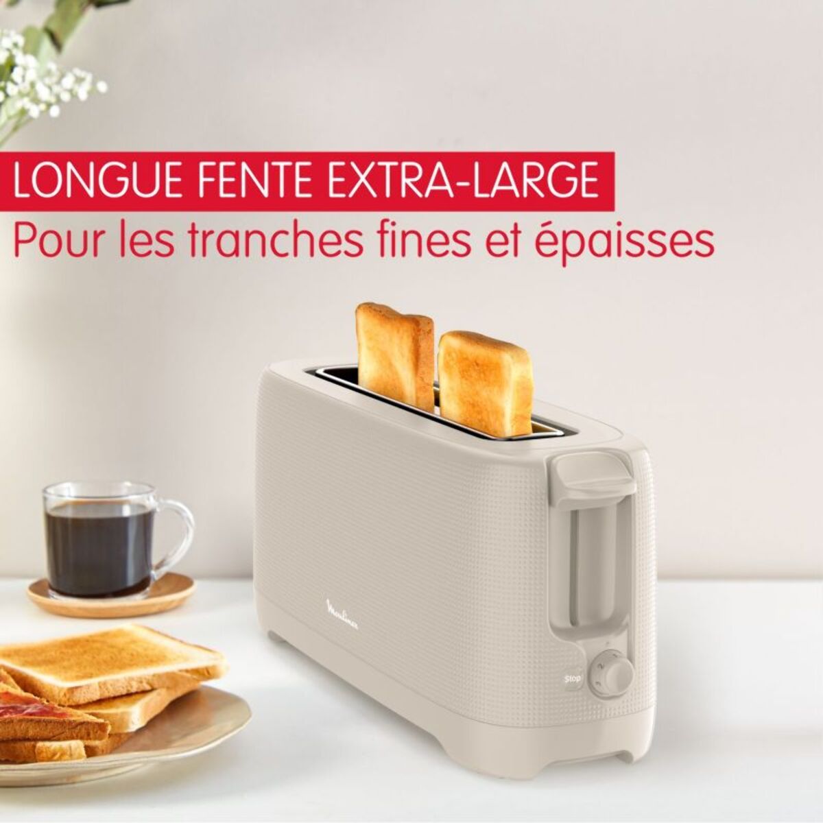 Grille-pain MOULINEX LS2M0B10 morning gris 1 longue fente