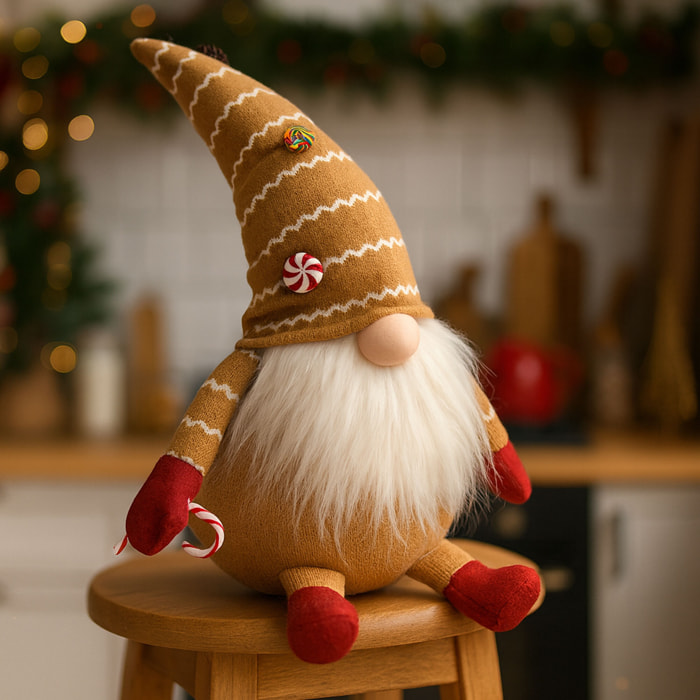 Gnomo sentado decorativo navideño con sombrero, diseño nórdico original