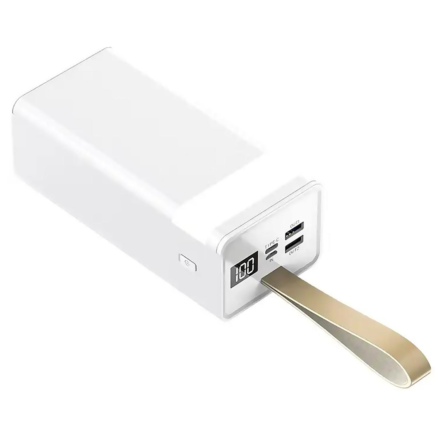 Powerbank 50.000mAh con doble salida USB, carga rápida PD22,5W, salida USB-C, colgante de transporte y linterna de alta potencia. Pantalla led de carga.