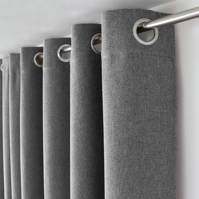 Rideau à oeillets en velours chenillé - Gris Foncé