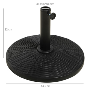 Pied de parasol rond base de lestage Ø 44 x 32 cm résine imitation rotin poids net 11 Kg noir