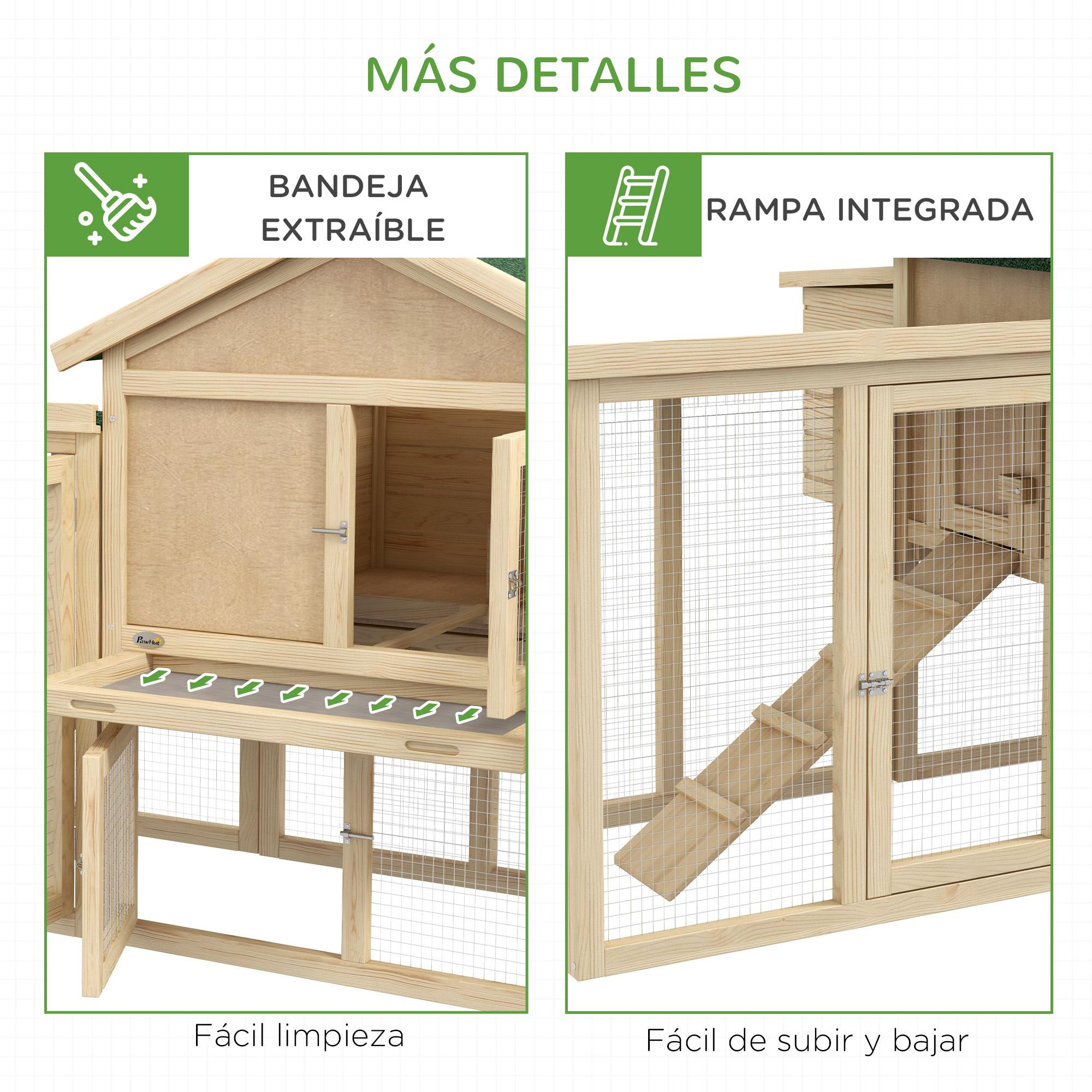 Gallinero de Madera 204x85x93 cm Jaula para 2-4 Gallinas Gallinero Grande con Nido Bandeja Extraíble Techo de Asfalto y Rampa para Exterior Natural