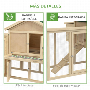 Gallinero de Madera 204x85x93 cm Jaula para 2-4 Gallinas Gallinero Grande con Nido Bandeja Extraíble Techo de Asfalto y Rampa para Exterior Natural