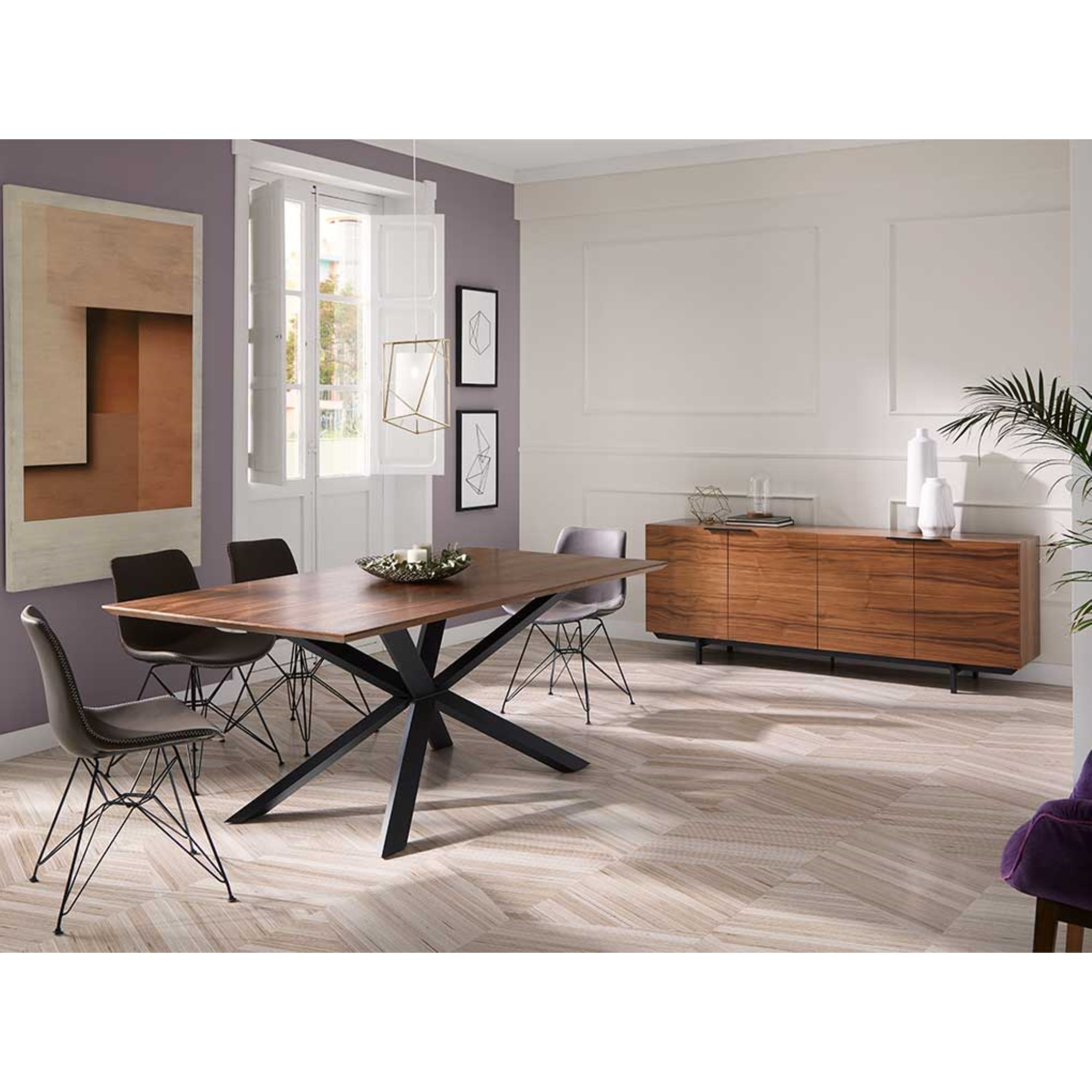 Mesa fija de comedor – Nogal y negro