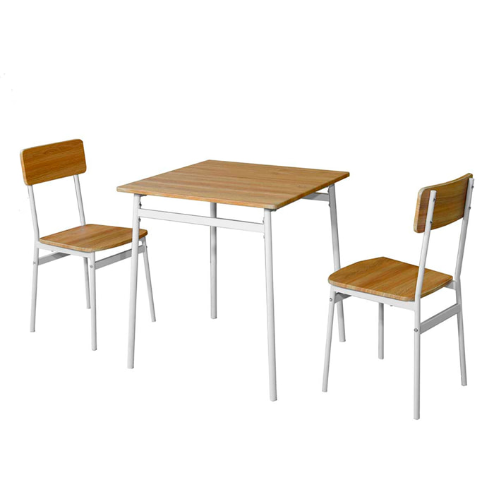 Set di tavolo 70x70x75cm e 2 sedie con gambe bianche 42x45x84cm
