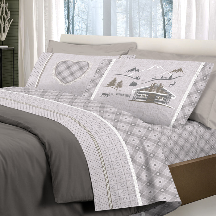 Completo letto chalet beige 100% cotone