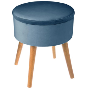 Tabouret coffre "Tess" bleu en velours