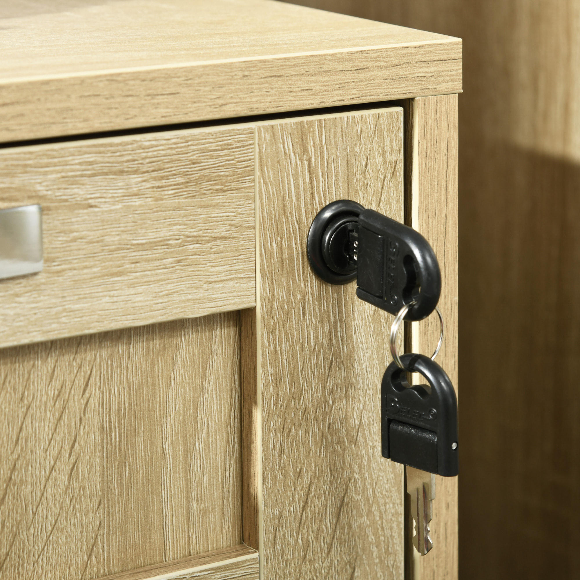 Cajonera de Oficina con 2 Cajones Cajonera con Ruedas Mueble Archivador Móvil con Cerradura y Carpetas Colgantes para Tamaño A4 41x42x56 cm Natural