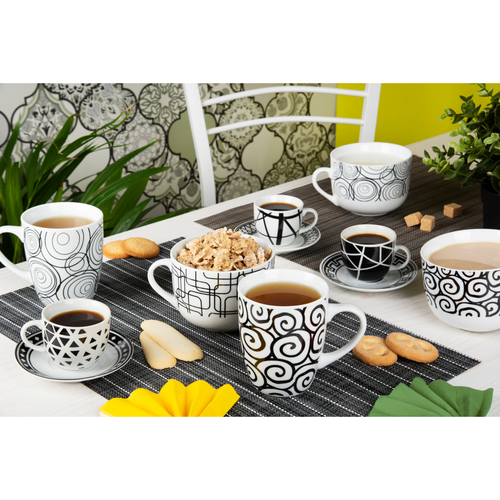 Set 6 Tazzine Caffè con Piattini Excelsa – Emily, Porcellana Multicolore