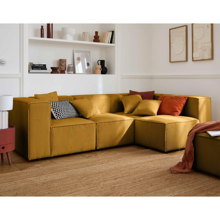 Arty - canapé modulable d'angle droit 4 places - en velours côtelé - Jaune