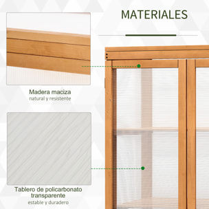 Invernadero Jardín de Madera Policarbonato 3 Pisos con Tapa Abatible 76x47x110cm