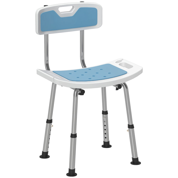 Silla Ducha Personas Mayores con Respaldo, Silla de Ducha Antideslizante con Altura Ajustable en 6 Posiciones, Carga 136 kg, para Ancianos y Discapacitados