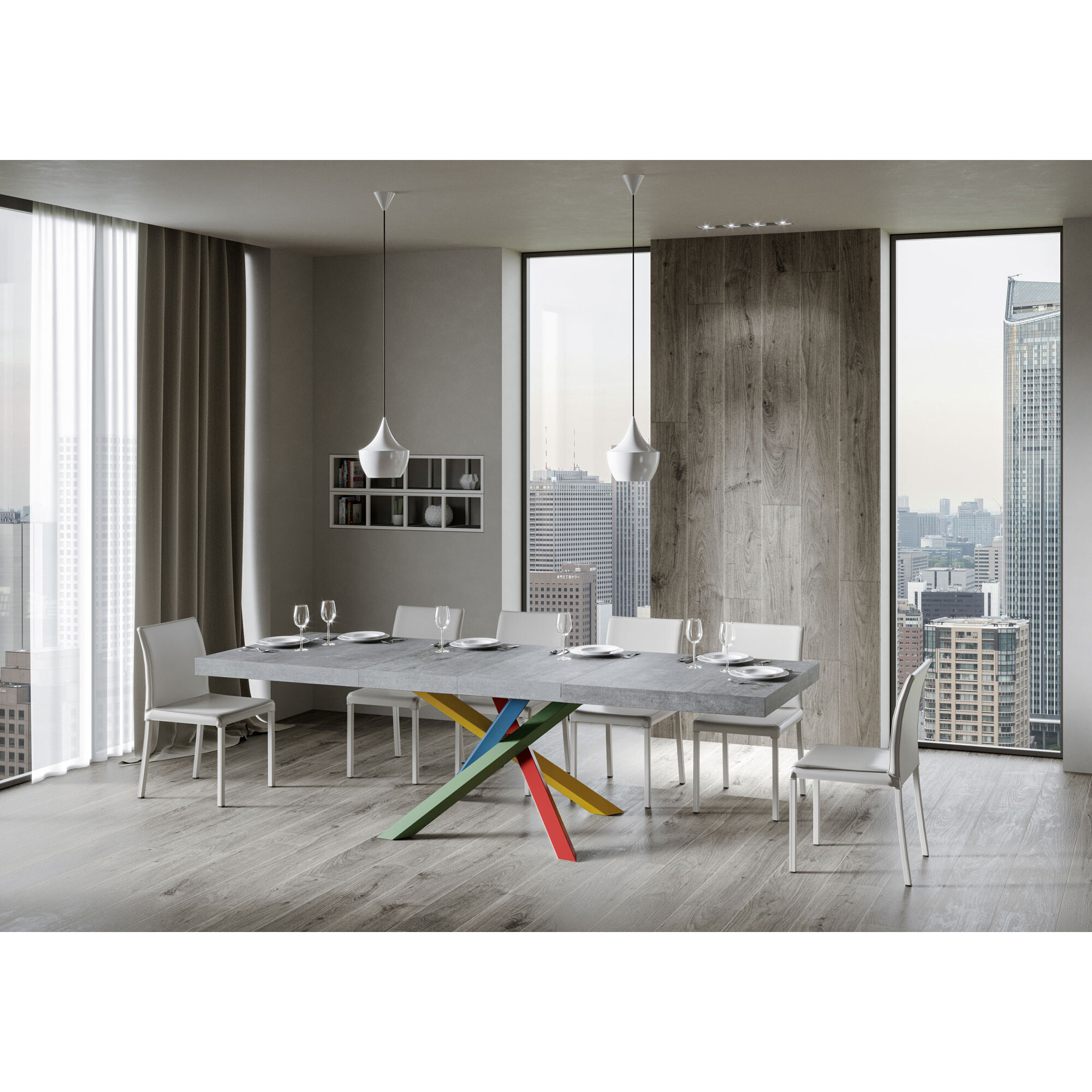 Table extensible 90x140/244 cm Volantis Premium Gris Béton cadre 4/B