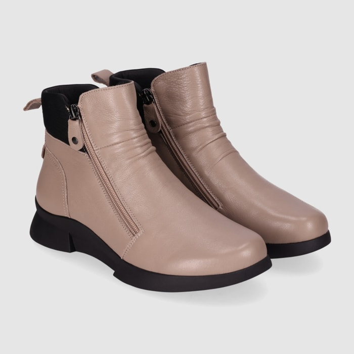 Botines de Piel - Taupe - Tacón: Bajo