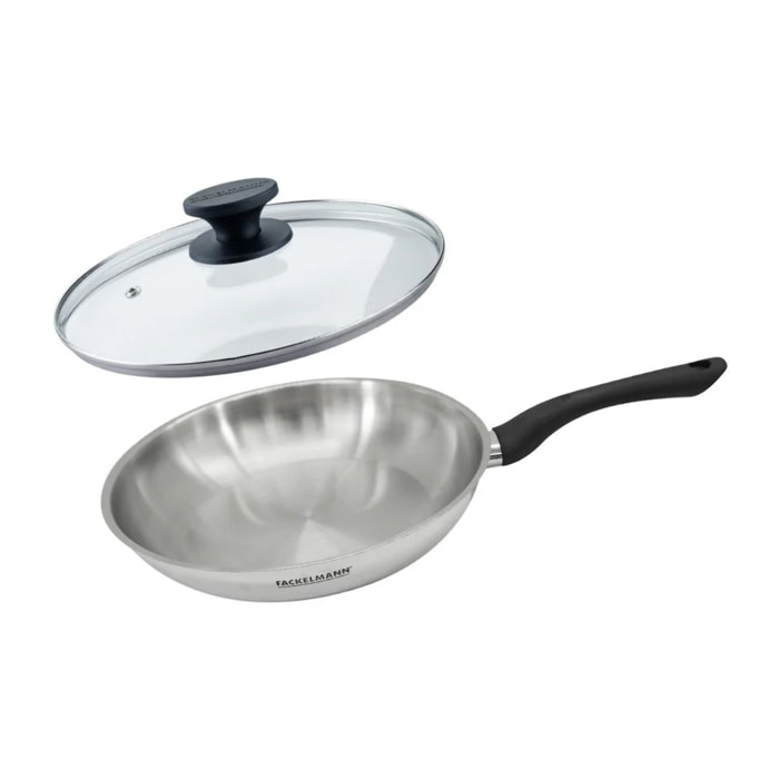 Set poêle 28 cm en inox et couvercle verre Fackelmann Geneva