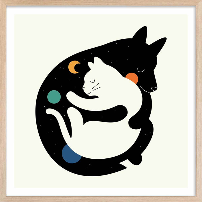 Affiche enfant hugs cats Affiche + cadre en bois - Chêne