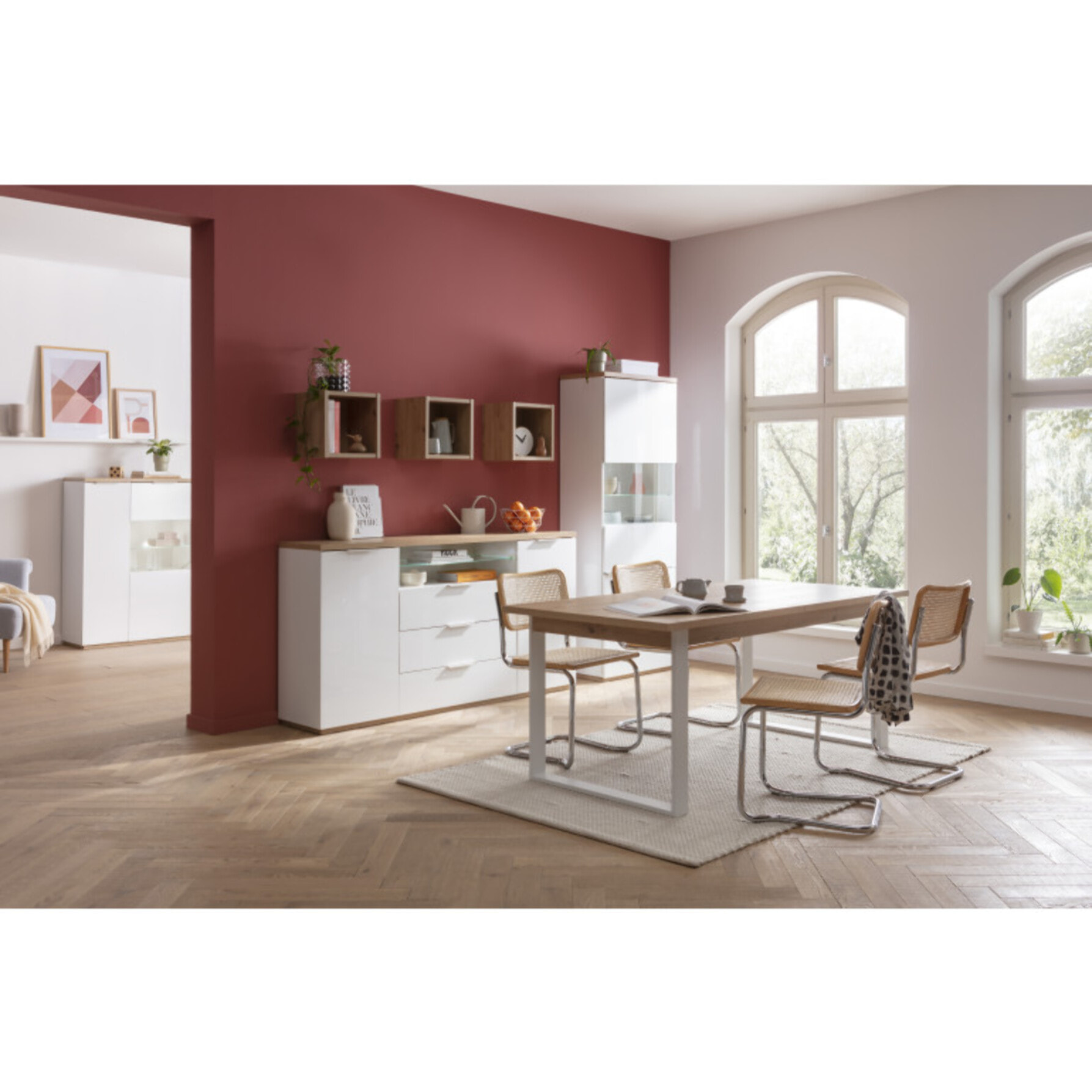 Table de repas extensible 180/240cm chêne & métal blanc - MONDAY