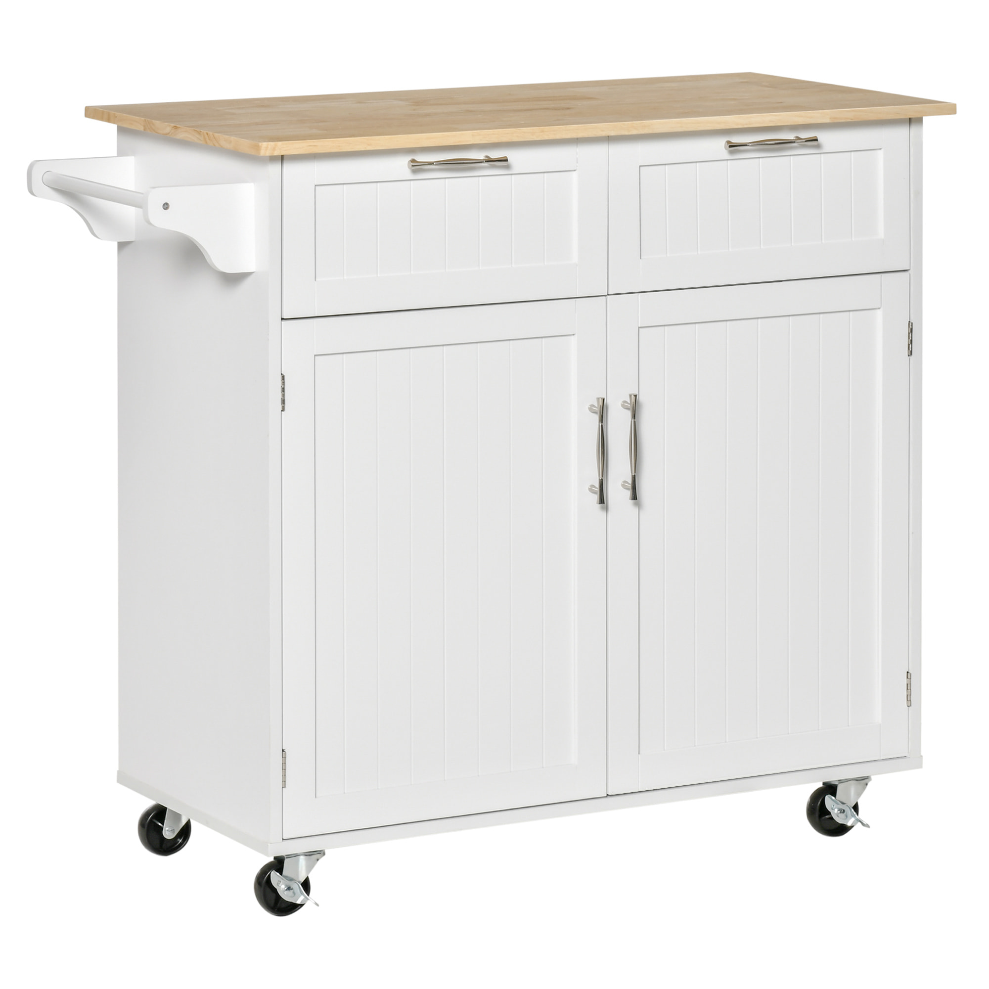 Carro de Cocina con Ruedas Mueble Auxiliar de Cocina con 2 Cajones 2 Puertas Estante Ajustable y Toallero para Comedor Salón 104x46x91 cm Blanco