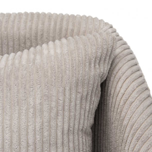 ALBANE - Fauteuil tissu velours cotelé gris perle pieds évasés métal