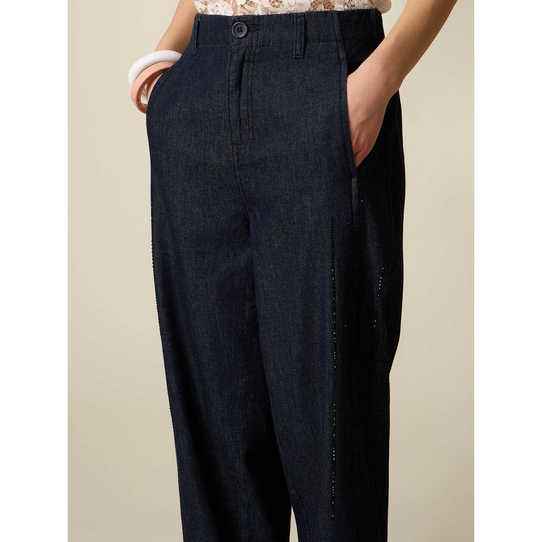 Oltre - Jeans baggy con bordado de lentejuelas - Azul