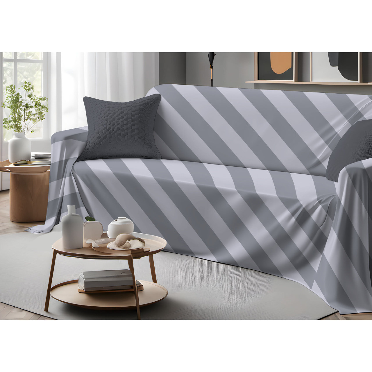 Telo Arredo Copritutto Grand Foulard Copridivano Copriletto 100% Cotone Disegno Elite Grigio