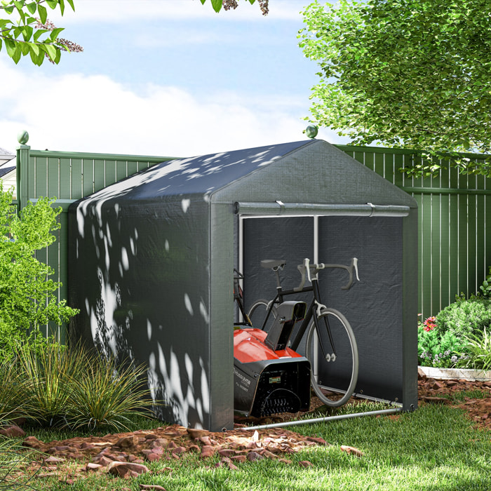 Carpa para Herramientas Bicicletas y Motos 1,6x2,2x1,7 m Garaje Portátil con 2 Habitaciones Puerta con Cremallera Impermeable Anti-UV Cochera Portátil para Jardín Gris Oscuro