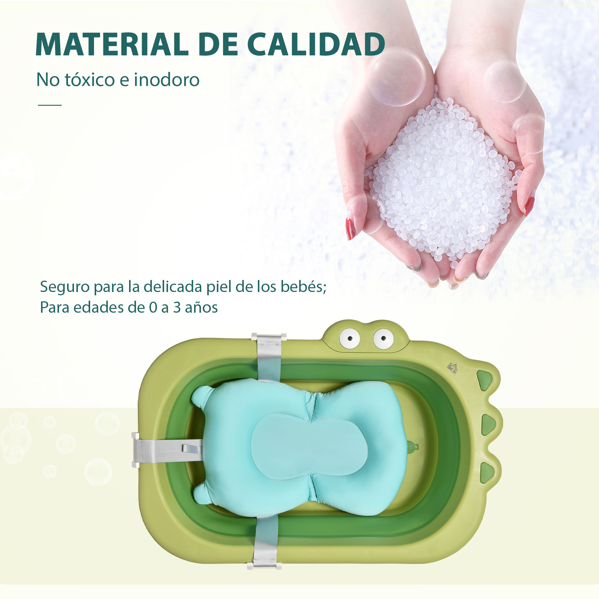 Bañera Plegable para Bebé 0-3 Años 50L con Cojín Incluido 80x53,9x20,8 cm Verde